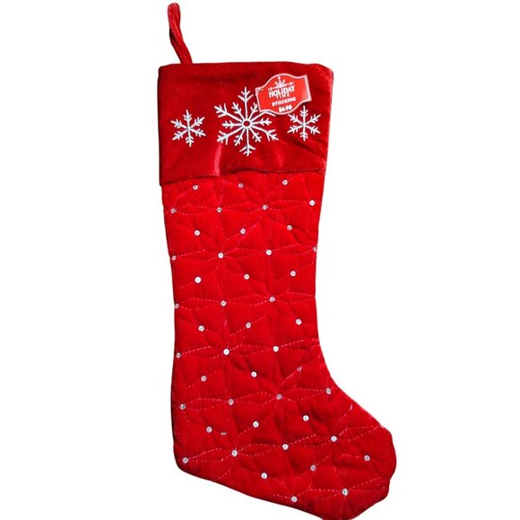 Holiday Time 19 Inch Quilted Velvet Christmas Stocking With Snowflake Design - Picture 1 of 4